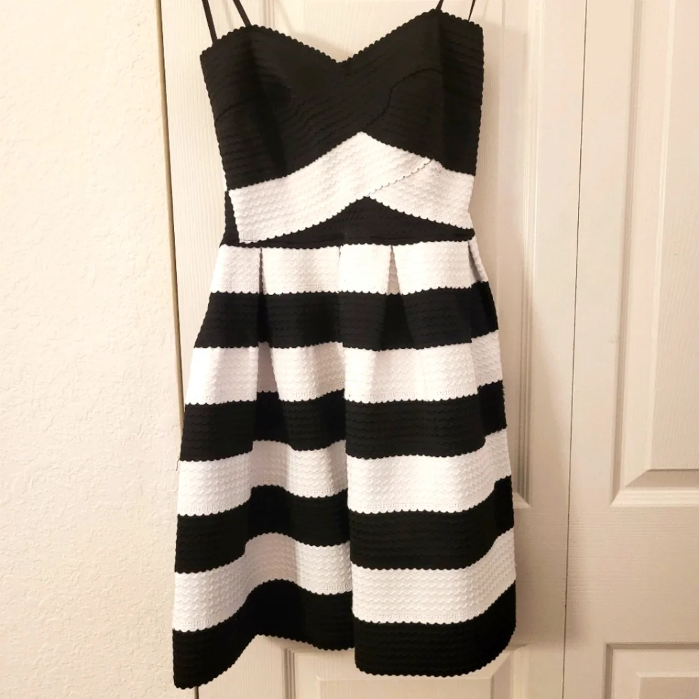B Darlin Black and White Strapless Dress with Scalloped Detail from Macys - Picture 2 of 6